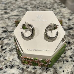 Silver Hoop Earrings with Green Accents